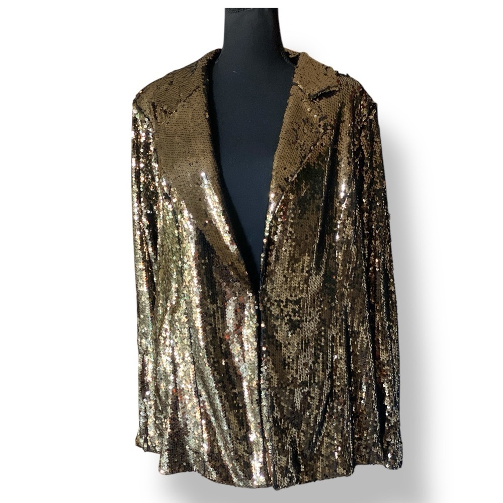 CITY CHIC Sequin Seduction Hourglass Blazer Size M/18 Allover Gold Sequin NWOT